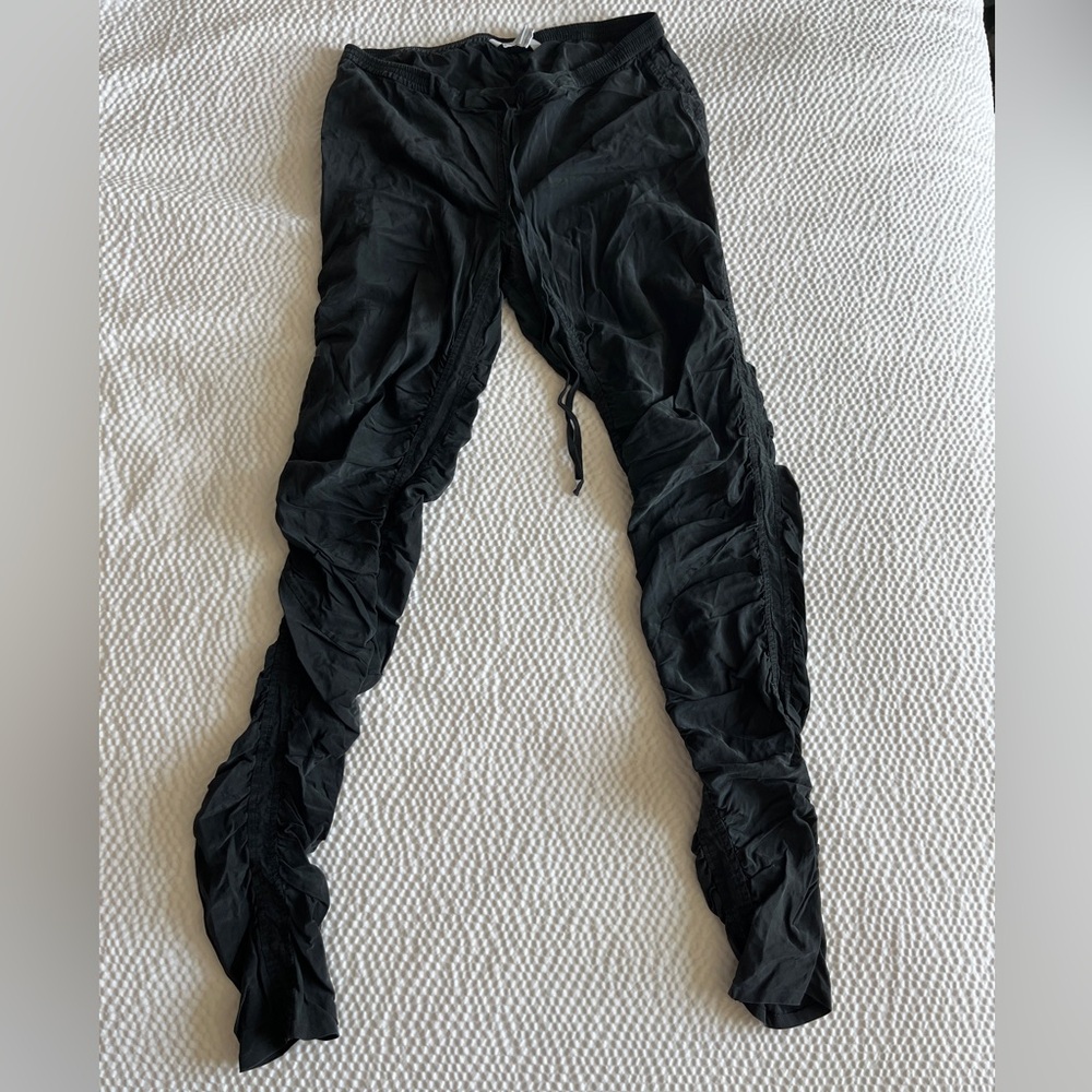 Diane Von Furstenberg Black Gathered Silk Leggings